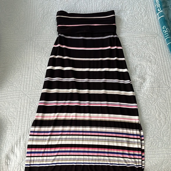 WHBM strapless striped maxi dress with side slits. Can be worn two ways! - Picture 3 of 6